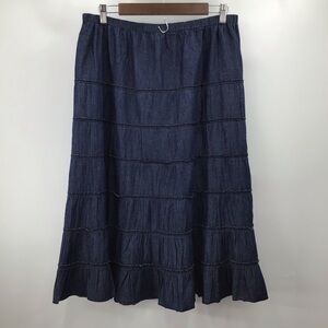 Metro Wear Dark Blue Tiered Midi Denim Skirt